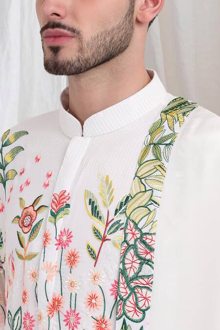 Buy Aham-Vayam White Cotton Embroidery Varnika Nature Kurta Patiala Set Buy_Aham-Vayam_White Cotton Embroidery Varnika Nature Kurta Patiala Set