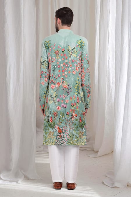 Shop Aham-Vayam Green Cotton Embroidery Varnika Kurta Pant Set at Aza Fashions Shop_Aham-Vayam_Green Cotton Embroidery Varnika Kurta Pant Set _at_Aza_Fashions