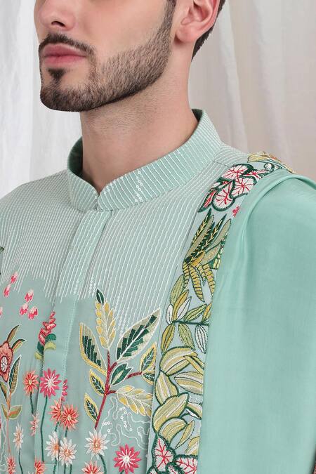 Buy Aham-Vayam Green Cotton Embroidery Varnika Kurta Pant Set Buy_Aham-Vayam_Green Cotton Embroidery Varnika Kurta Pant Set