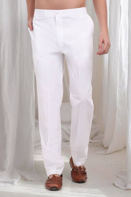 Aham-Vayam White Cotton Embroidery Buta Phool Kurta Pant Set Online at Aza Fashions Aham-Vayam_White Cotton Embroidery Buta Phool Kurta Pant Set _Online_at_Aza_Fashions