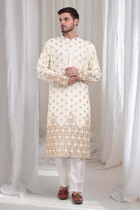 Buy Aham-Vayam Ivory Cotton, Silk Embroidery Swarna Pushp Kurta Pant Set Online at Aza Fashions Buy_Aham-Vayam_Ivory Cotton, Silk Embroidery Swarna Pushp Kurta Pant Set _Online_at_Aza_Fashions