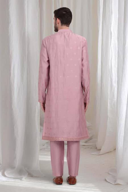 Shop Aham-Vayam Peach Cotton Embroidery Malhaar Geometric Kurta Patiala Set at Aza Fashions Shop_Aham-Vayam_Peach Cotton Embroidery Malhaar Geometric Kurta Patiala Set _at_Aza_Fashions