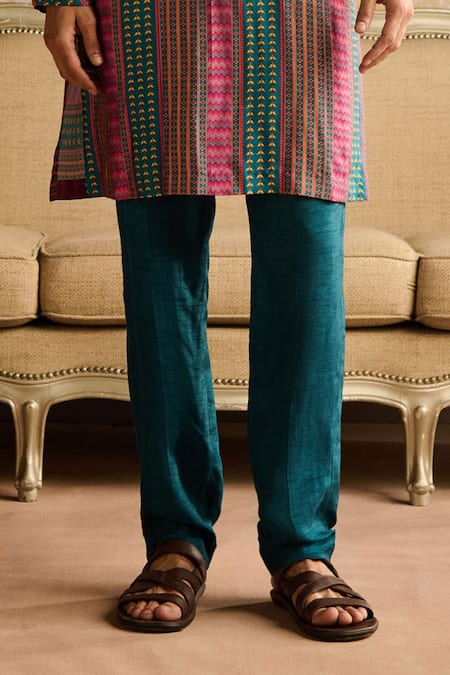 Buy_Diyarajvvir_Fuchsia Denim Mirrors Stripe Print Kurta And Pant Set _Online_at_Aza_Fashions