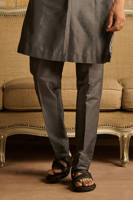 Diyarajvvir Grey Cotton, Silk, Linen Mirrors, Embroidery Floral Geometric Kurta And Pant Set Online at Aza Fashions Diyarajvvir_Grey Cotton, Silk, Linen Mirrors, Embroidery Floral Geometric Kurta And Pant Set _Online_at_Aza_Fashions