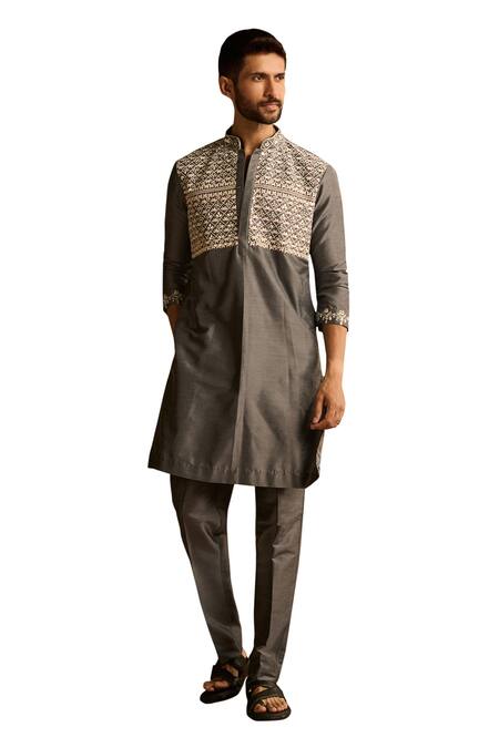 Buy Diyarajvvir Grey Cotton, Silk, Linen Mirrors, Embroidery Floral Geometric Kurta And Pant Set Online at Aza Fashions Buy_Diyarajvvir_Grey Cotton, Silk, Linen Mirrors, Embroidery Floral Geometric Kurta And Pant Set _Online_at_Aza_Fashions