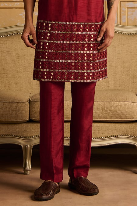 Buy Diyarajvvir Maroon Cotton, Silk, Linen Mirrors Embroidered Kurta And Pant Set Online at Aza Fashions Buy_Diyarajvvir_Maroon Cotton, Silk, Linen Mirrors Embroidered Kurta And Pant Set _Online_at_Aza_Fashions