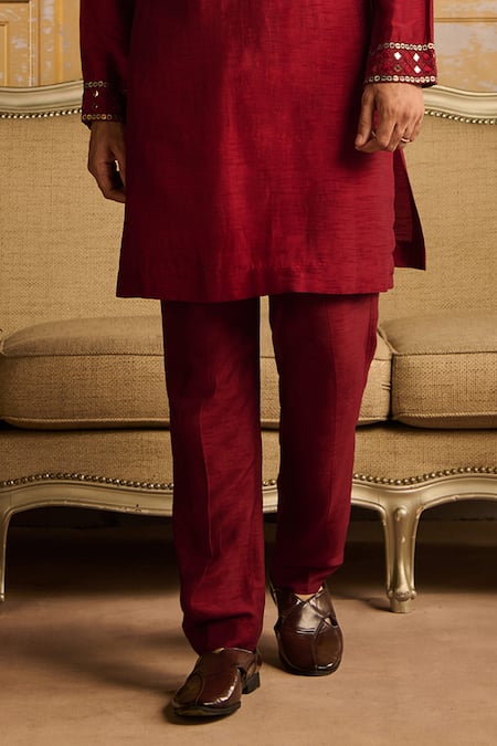 Buy Diyarajvvir Maroon Cotton, Silk, Linen Mirrors Work Kurta And Pant Set Online at Aza Fashions Buy_Diyarajvvir_Maroon Cotton, Silk, Linen Mirrors Work Kurta And Pant Set _Online_at_Aza_Fashions