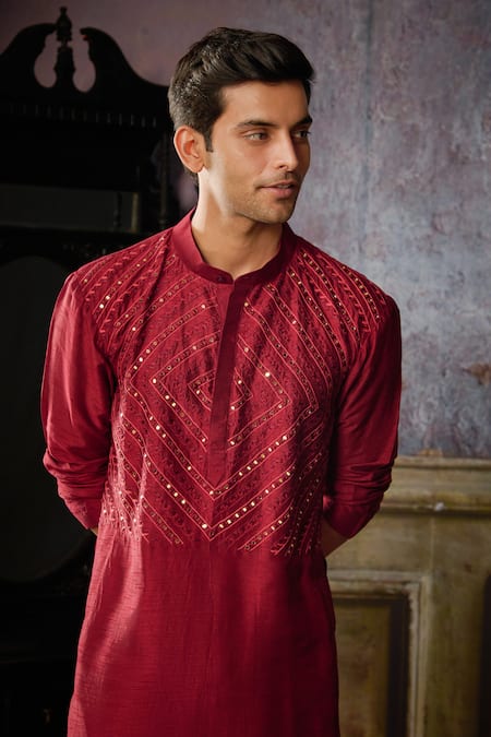 Buy Diyarajvvir Maroon Cotton, Silk Mirrors, Embroidery Thread Work Kurta And Pant Set Online at Aza Fashions Buy_Diyarajvvir_Maroon Cotton, Silk Mirrors, Embroidery Thread Work Kurta And Pant Set _Online_at_Aza_Fashions
