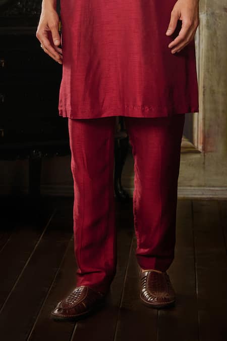 Diyarajvvir Maroon Cotton, Silk Mirrors, Embroidery Thread Work Kurta And Pant Set at Aza Fashions Diyarajvvir_Maroon Cotton, Silk Mirrors, Embroidery Thread Work Kurta And Pant Set _at_Aza_Fashions