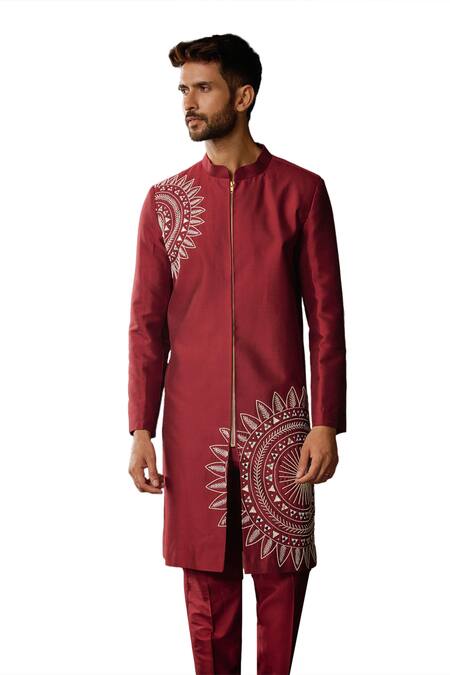Buy Diyarajvvir Maroon Cotton, Silk Embroidery, Mirrors Thread Kurta And Pant Set Online at Aza Fashions Buy_Diyarajvvir_Maroon Cotton, Silk Embroidery, Mirrors Thread Kurta And Pant Set _Online_at_Aza_Fashions