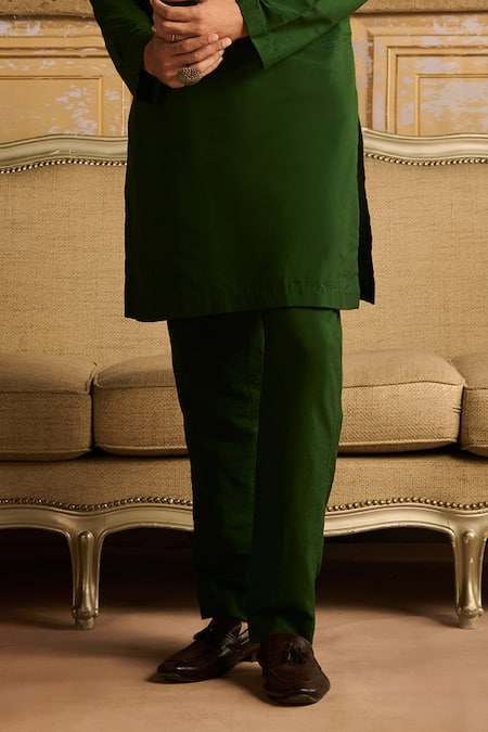 Diyarajvvir Green Cotton, Silk Embroidery Tribal Rustic Kurta And Pant Set Online at Aza Fashions Diyarajvvir_Green Cotton, Silk Embroidery Tribal Rustic Kurta And Pant Set _Online_at_Aza_Fashions