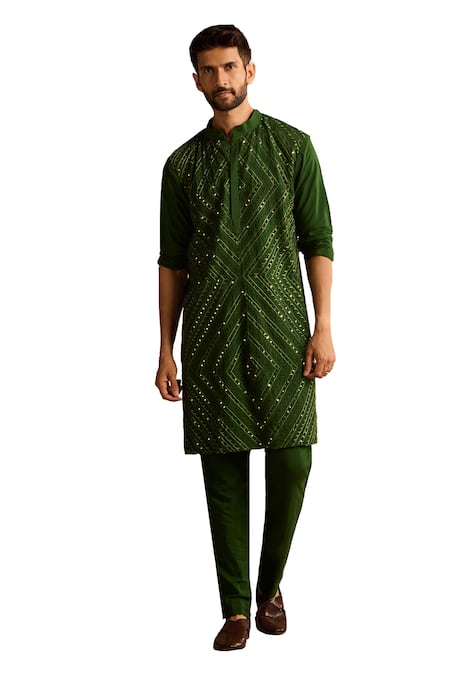 Buy Diyarajvvir Green Cotton, Silk Mirrors, Embroidery Thread And Kurta & Pant Set Online at Aza Fashions Buy_Diyarajvvir_Green Cotton, Silk Mirrors, Embroidery Thread And Kurta & Pant Set _Online_at_Aza_Fashions
