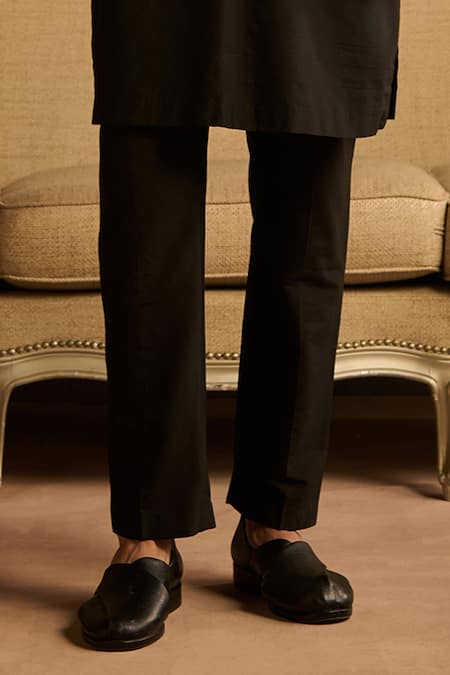 Shop_Diyarajvvir_Black Cotton, Silk Embroidery Yoke Kurta And Pant Set _Online_at_Aza_Fashions