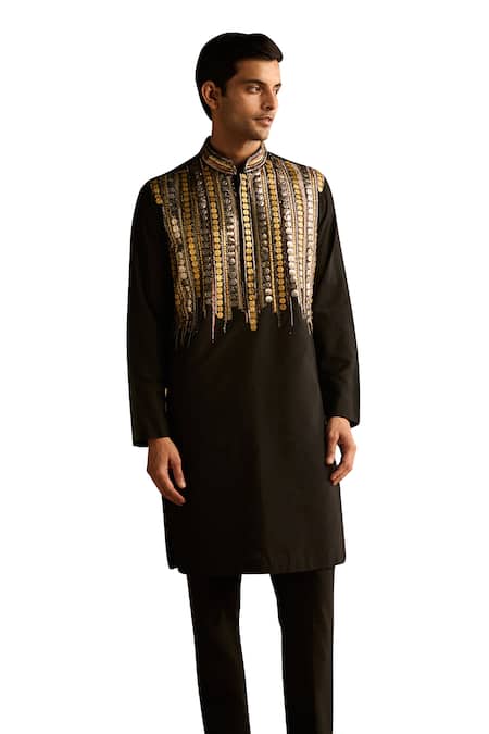 Buy Diyarajvvir Black Cotton, Silk, Linen Embroidery Tribal Rustic Kurta And Pant Set Online at Aza Fashions Buy_Diyarajvvir_Black Cotton, Silk, Linen Embroidery Tribal Rustic Kurta And Pant Set _Online_at_Aza_Fashions
