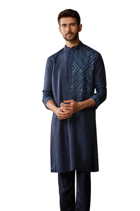 Buy Diyarajvvir Blue Cotton, Silk Mirrors, Embroidery Thread Kurta And Pant Set Online at Aza Fashions Buy_Diyarajvvir_Blue Cotton, Silk Mirrors, Embroidery Thread Kurta And Pant Set _Online_at_Aza_Fashions