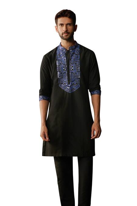 Buy_Diyarajvvir_Black Cotton, Silk Beads, Embroidery Yoke Kurta And Pant Set _Online_at_Aza_Fashions