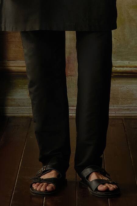 Shop_Diyarajvvir_Black Cotton, Silk Beads, Embroidery Yoke Kurta And Pant Set _Online_at_Aza_Fashions