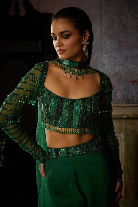 Buy Diyarajvvir Green Organza, Tulle, Satin, Lycra Sequins, Beads, Embroidered Waist Sharara Set Online at Aza Fashions Buy_Diyarajvvir_Green Organza, Tulle, Satin, Lycra Sequins, Beads, Embroidered Waist Sharara Set _Online_at_Aza_Fashions