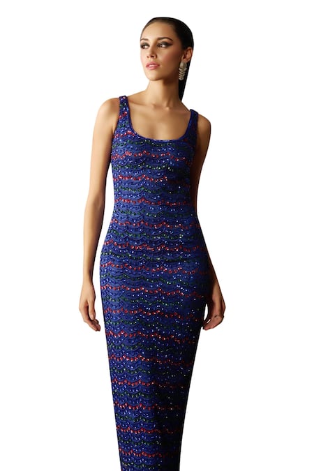 Buy Diyarajvvir Blue Tulle, Satin, Lycra Beads, Sequins, Geometric Embroidered Sheath Dress Online at Aza Fashions Buy_Diyarajvvir_Blue Tulle, Satin, Lycra Beads, Sequins, Geometric Embroidered Sheath Dress _Online_at_Aza_Fashions