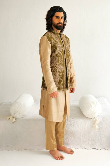 Buy Wabi Sabi By Anshum-Ritesh Green Chanderi Embroidery Paisley Vine Bundi Set Buy_Wabi Sabi By Anshum-Ritesh_Green Chanderi Embroidery Paisley Vine Bundi Set