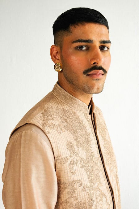 Buy Wabi Sabi By Anshum-Ritesh Beige Chanderi Embroidery Paisley Vine Bundi Set Online at Aza Fashions Buy_Wabi Sabi By Anshum-Ritesh_Beige Chanderi Embroidery Paisley Vine Bundi Set _Online_at_Aza_Fashions