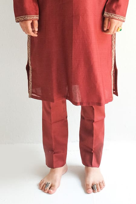 Shop_Wabi Sabi By Anshum-Ritesh_Red Chanderi Embroidery, Tassels Paisley Kurta With Pant _Online_at_Aza_Fashions