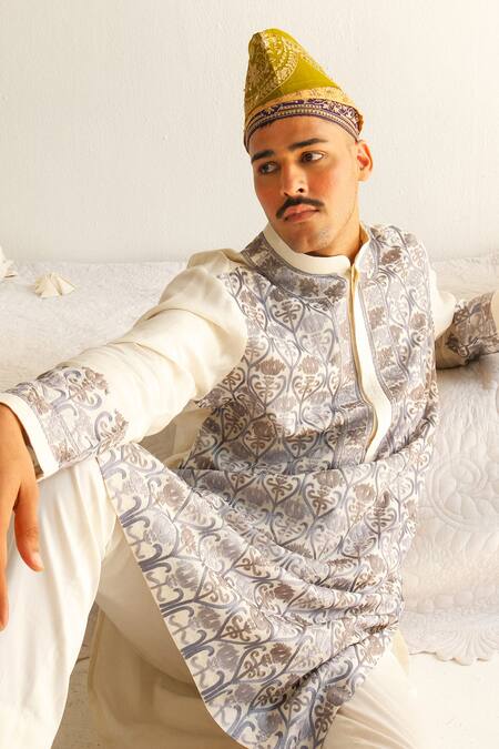 Shop Wabi Sabi By Anshum-Ritesh Ivory Chanderi Embroidery Tulip Tapestry Kurta With Pyjama Online at Aza Fashions Shop_Wabi Sabi By Anshum-Ritesh_Ivory Chanderi Embroidery Tulip Tapestry Kurta With Pyjama _Online_at_Aza_Fashions