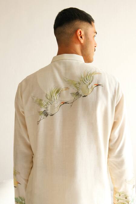 Wabi Sabi By Anshum-Ritesh Ivory Chanderi Embroidery Musk Deer Hand Painted Kurta With Pyjama at Aza Fashions Wabi Sabi By Anshum-Ritesh_Ivory Chanderi Embroidery Musk Deer Hand Painted Kurta With Pyjama _at_Aza_Fashions