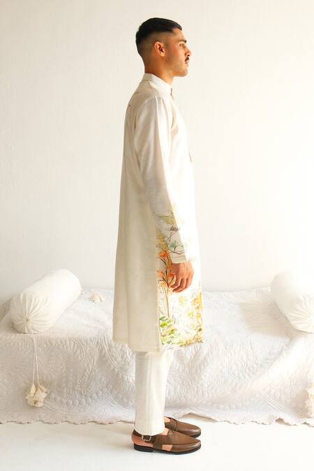 Buy Wabi Sabi By Anshum-Ritesh Ivory Chanderi Embroidery Musk Deer Hand Painted Kurta With Pyjama Buy_Wabi Sabi By Anshum-Ritesh_Ivory Chanderi Embroidery Musk Deer Hand Painted Kurta With Pyjama