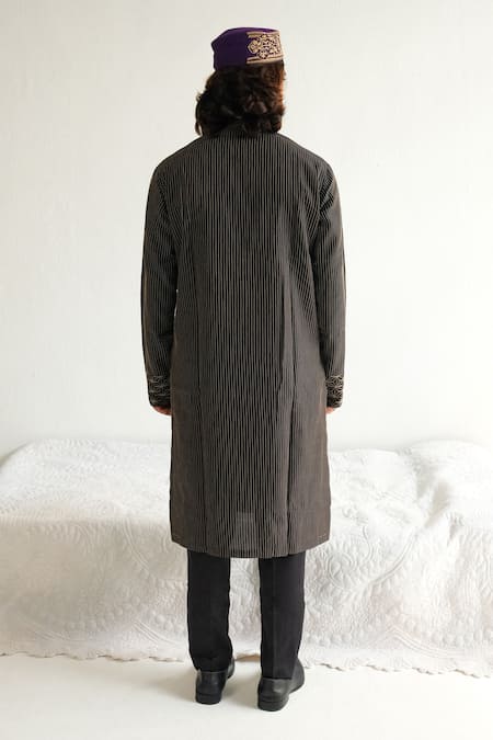 Shop Wabi Sabi By Anshum-Ritesh Black Chanderi Embroidery Asterisk Kurta And Pyjama Set at Aza Fashions Shop_Wabi Sabi By Anshum-Ritesh_Black Chanderi Embroidery Asterisk Kurta And Pyjama Set _at_Aza_Fashions