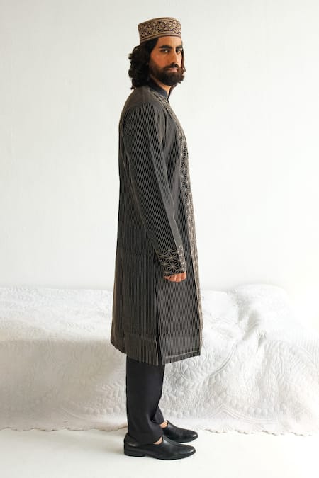 Wabi Sabi By Anshum-Ritesh Black Chanderi Embroidery Asterisk Kurta And Pyjama Set Online at Aza Fashions Wabi Sabi By Anshum-Ritesh_Black Chanderi Embroidery Asterisk Kurta And Pyjama Set _Online_at_Aza_Fashions
