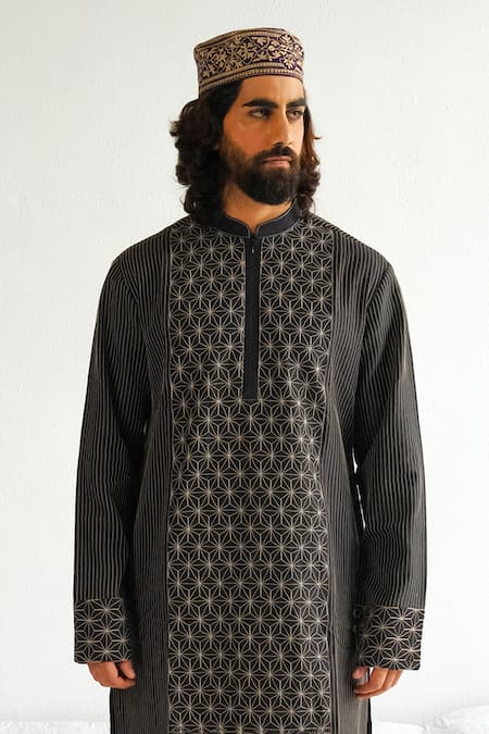 Buy Wabi Sabi By Anshum-Ritesh Black Chanderi Embroidery Asterisk Kurta And Pyjama Set Online at Aza Fashions Buy_Wabi Sabi By Anshum-Ritesh_Black Chanderi Embroidery Asterisk Kurta And Pyjama Set _Online_at_Aza_Fashions