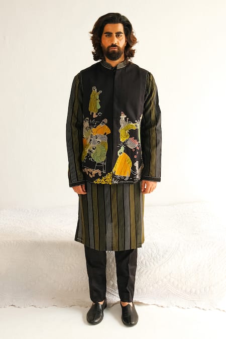 WABI SABI BY ANSHUM-RITESH Applique Detailed Bundi Kurta Set 