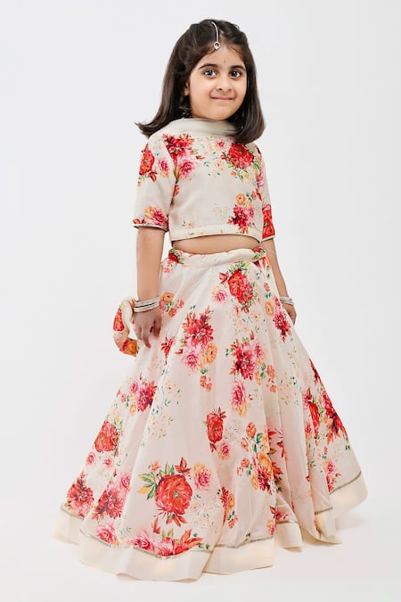 Mamma Plz Floral Print Handwoven Chanderi Lehenga Set 