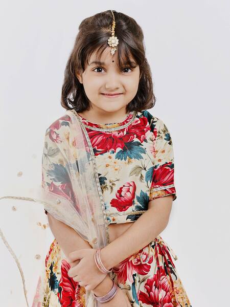 Mamma Plz Ivory Handloom Cotton, Chanderi Embroidery Floral Garden Print Lehenga Set Online at Aza Fashions Mamma Plz_Ivory Handloom Cotton, Chanderi Embroidery Floral Garden Print Lehenga Set _Online_at_Aza_Fashions