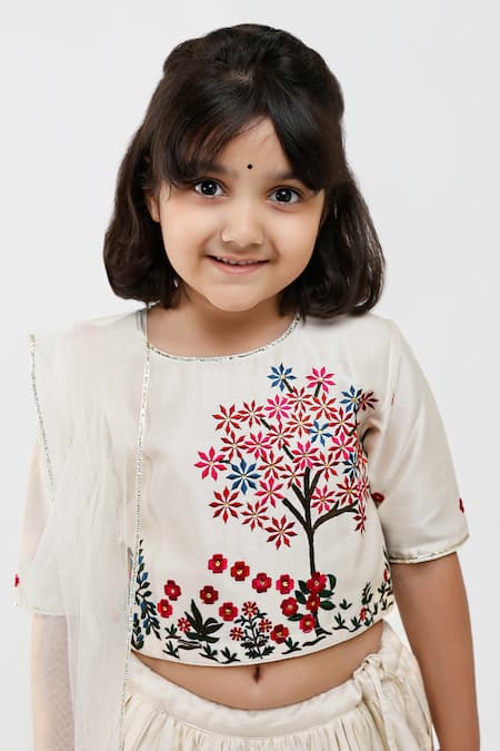 Mamma Plz_Ivory Handloom Cotton, Voile, Chanderi Embroidery Handwoven Lehenga Set _Online_at_Aza_Fashions