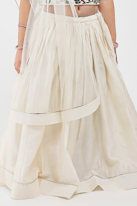 Buy_Mamma Plz_Ivory Handloom Cotton, Voile, Chanderi Embroidery Handwoven Lehenga Set _Online_at_Aza_Fashions