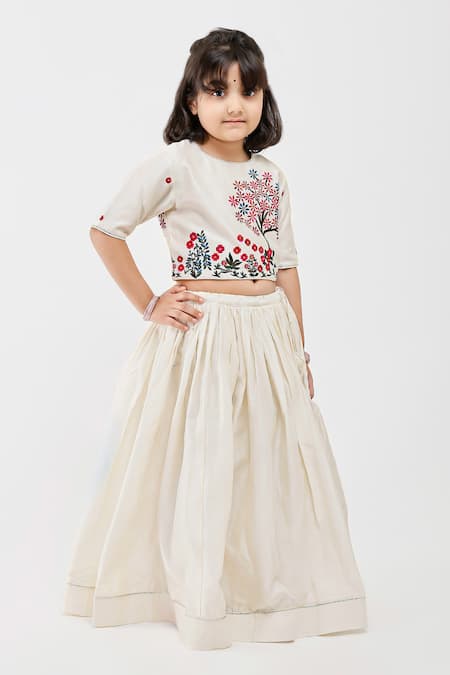 Shop_Mamma Plz_Ivory Handloom Cotton, Voile, Chanderi Embroidery Handwoven Lehenga Set _Online_at_Aza_Fashions