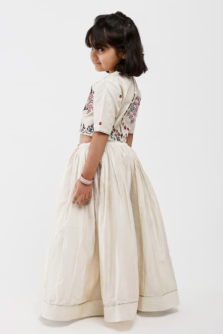 Mamma Plz_Ivory Handloom Cotton, Voile, Chanderi Embroidery Handwoven Lehenga Set _at_Aza_Fashions