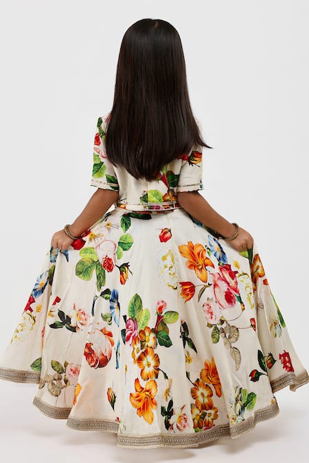 Mamma Plz Flowery Print Chanderi Lehenga Set 