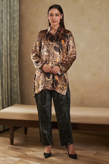 Rainas Abstract Print Shirt With Pant 