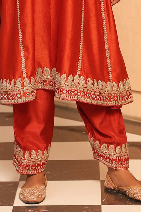 Sheetal Batra_Orange , Organza Embroidery Aiman Chauga Kurta And Salwar Set _Online_at_Aza_Fashions