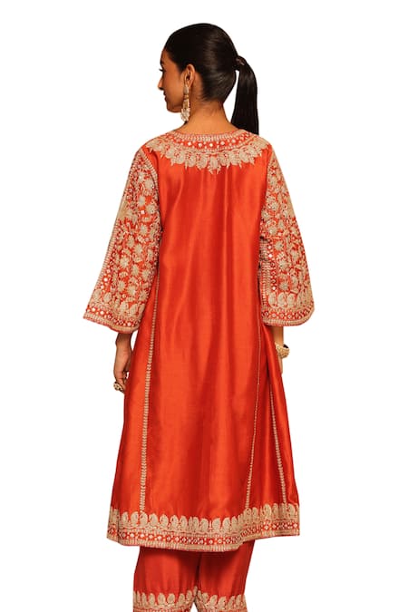 Buy_Sheetal Batra_Orange , Organza Embroidery Aiman Chauga Kurta And Salwar Set 