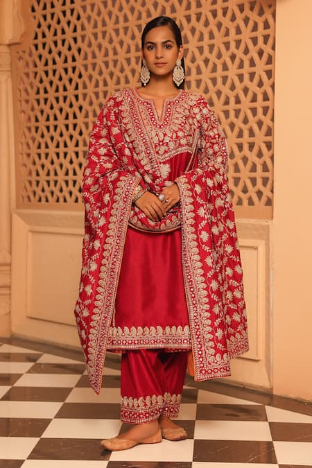 Sheetal Batra Aiman Embroidered A-Line Chauga Kurta Salwar Set 