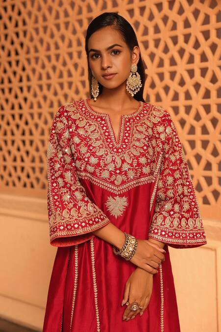 Sheetal Batra Red , Organza Mirrors, Aiman A-line Chauga Kurta With Salwar at Aza Fashions Sheetal Batra_Red , Organza Mirrors, Aiman A-line Chauga Kurta With Salwar _at_Aza_Fashions
