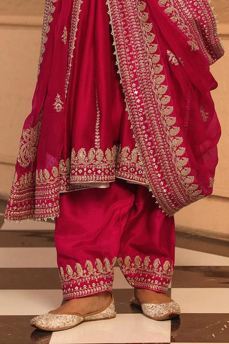 Sheetal Batra_Pink , Organza Embroidery, Aiman A-line Chauga Kurta Salwar Set _Online_at_Aza_Fashions