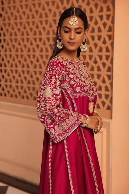 Shop_Sheetal Batra_Pink , Organza Embroidery, Aiman A-line Chauga Kurta Salwar Set _Online_at_Aza_Fashions