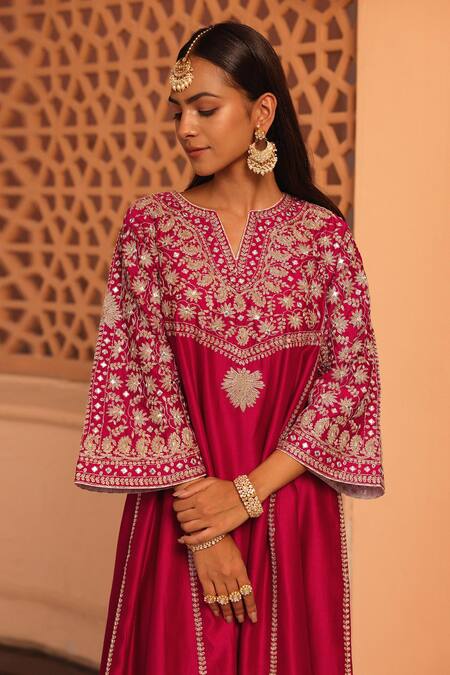 Sheetal Batra_Pink , Organza Embroidery, Aiman A-line Chauga Kurta Salwar Set _at_Aza_Fashions