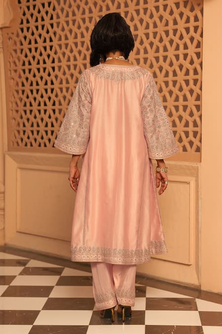 Buy_Sheetal Batra_Pink Silk, Chanderi Embroidery, Mirrors Aiman Bodice Chauga Kurta Salwar Set _Online_at_Aza_Fashions