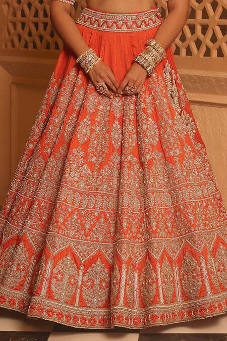 Sheetal Batra_Orange Organza, Embroidery, Pearls Faizah Floral Bridal Lehenga Set _Online_at_Aza_Fashions